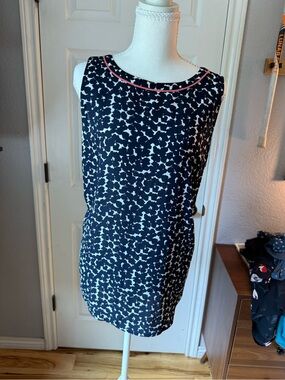 LOFT Navy & White Printed Sleeveless Tank with Pink Trim